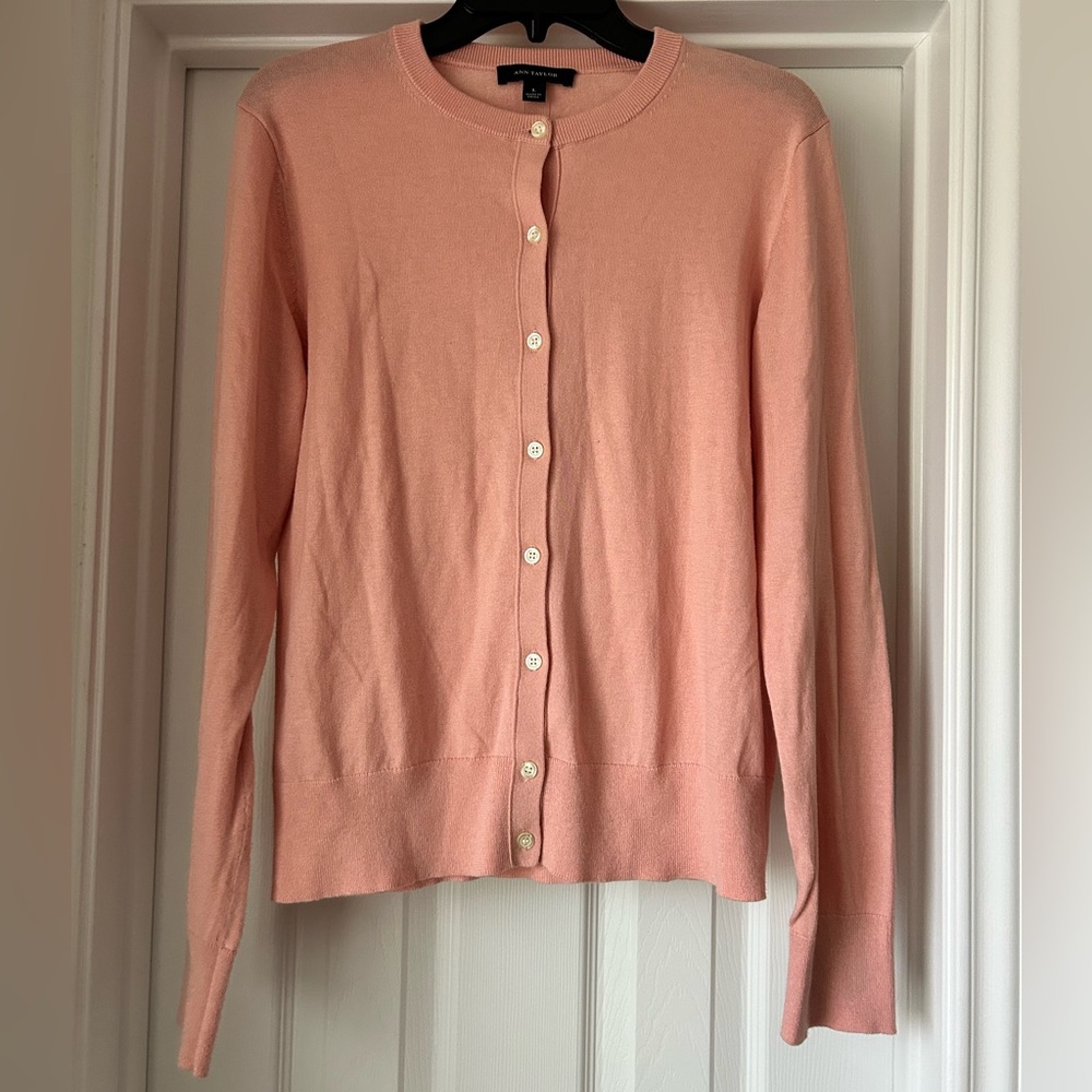 Ann Taylor Pink Cardigan Sweater Lightweight Knit